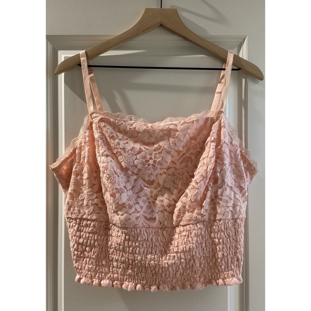 Torrid Lace Crop Top Sz 2 Pink Cold Shoulder Smocked Cottagecore Romantic Kawaii